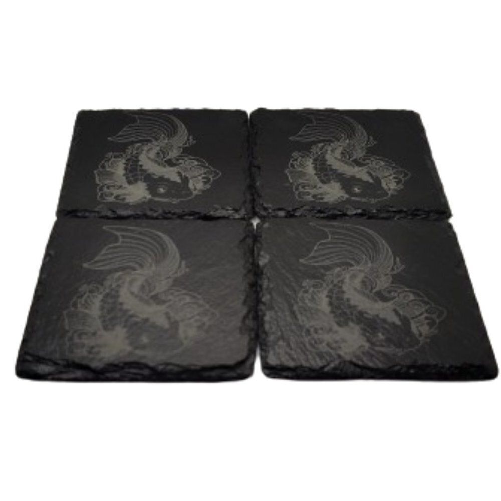 4" Inch Black Coasters Stone. "Koi Fish"